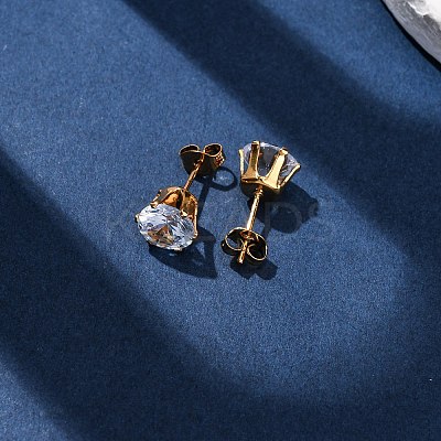 304 Stainless Steel Micro Pave Clear Cubic Zirconia Stud Earrings EJEW-P299-01E-G-1
