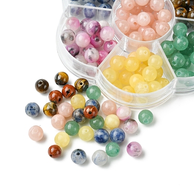 175Pcs 7 Styles Round Natural Tiger Eye & Green Aventurine & Red Jasper & Topaz Jade & Dyed Persian Jade & Blue Spot Jasper & Yellow Jade Box Sets DIY-FS0007-08-1