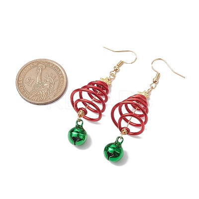 Aluminum Wire Wrapped Christmas Tree Dangle Earrings EJEW-JE05829-02-1