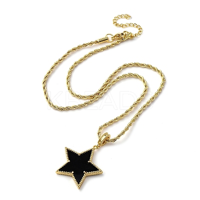 Brass Enamel Star Pendant Necklaces for Women NJEW-K381-09G-01-1