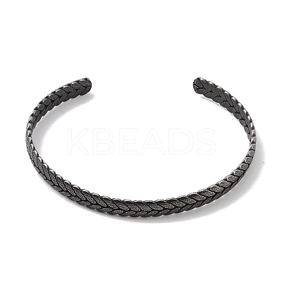 316 Surgical Stainless Steel Leaf Open Cuff Bangles for Women BJEW-P319-03B-AS-1
