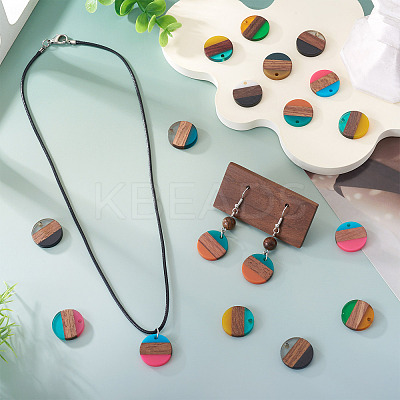 36Pcs 9 Colors Transparent & Opaque Resin & Walnut Wood Pendants RESI-TA0004-60-1