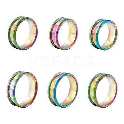 6Pcs 6 Style 201 Stainless Steel Engravable Grooved Finger Rings Set for Women RJEW-YS0001-02-1