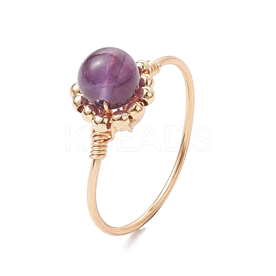 Natural Mixed Gemstone Round Beads Finger Ring RJEW-JR00602-1
