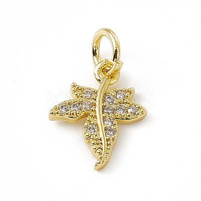 Brass Micro Pave Clear Cubic Zirconia Maple Leaf Charms ZIRC-F132-44G-1