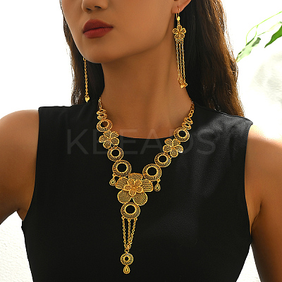 Elegant Alloy Hollow Flower Tassel Earrings & Necklaces for Women FZ8785-1