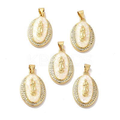 Rack Plating Brass Micro Pave Cubic Zirconia with Synthetic Opal Pendants KK-D088-12G-1