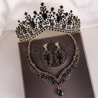 Teardrop Alloy Rhinestone Pendant Necklaces & Stud Dangle Earrings & Crown Hair Band Sets FS-WGCA643-03-1