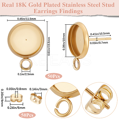 50Pcs Flat Round 304 Stainless Steel Stud Earrings Findings STAS-BBC0005-85C-1