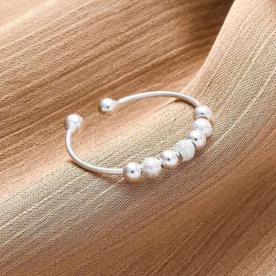 Rotatable 925 Sterling Silver Open Cuff Rings RJEW-S624-06S-1