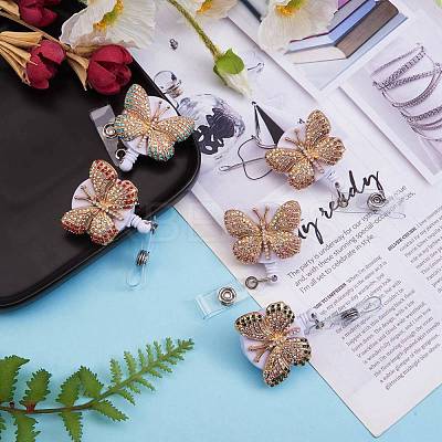 Butterfly Rhinestone Badge Reel AJEW-SZ0001-67-1