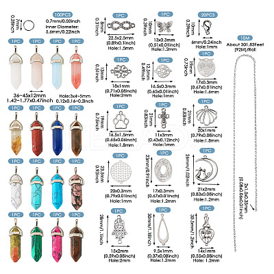 DIY Natural & Synthetic Mixed Gemstone Bullet Pendant Necklace Making Kit DIY-TA0004-91-1