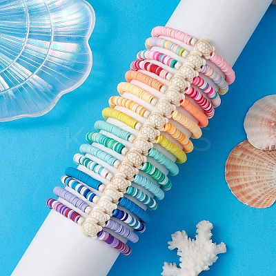 16Pcs 16 Colors Dyed Synthetic Turquoise and Handmade Polymer Clay Beaded Stretch Bracelets Sets BJEW-JB10763-1