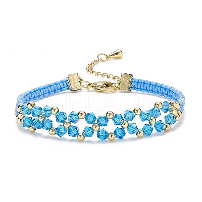 Glass Braided Flower Link Bracelet for Women BJEW-TA00130-02-1