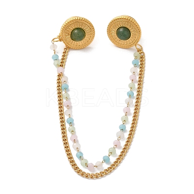 304 Stainless Steel & Dyed Stone Round Hanging Chain Brooch JEWB-S021-01G-02-1