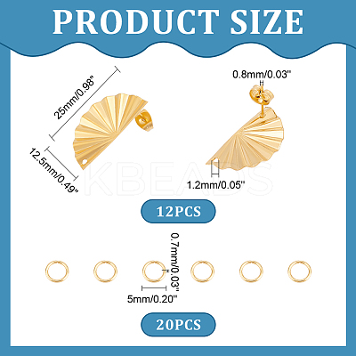 12Pcs 304 Stainless Steel Half Round Stud Earrings Finding STAS-UN0051-52-1
