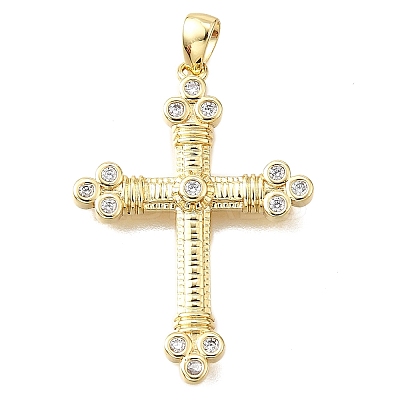 Brass Micro Pave Clear Cubic Zirconia Pendants KK-V011-63G-1