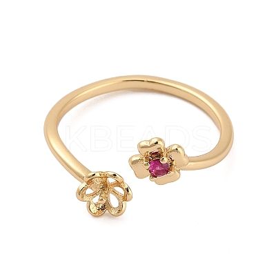Flower Brass Micro Pave Cubic Zirconia Cup Peg Ring Settings for Half-drilled Beads KK-NH0009-01G-1