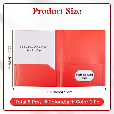 6Pcs 6 Colors PP Plastic File Folders AJEW-CP0006-41-1
