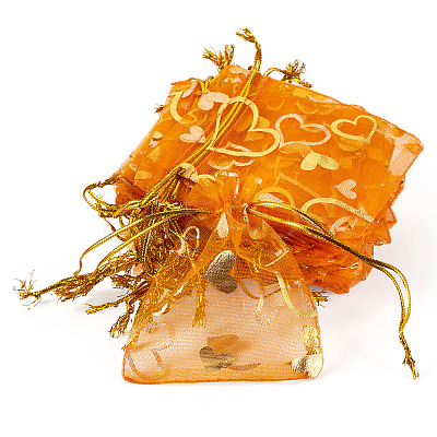 50Pcs Heart Printed Organza Bags OP-TADJ0001-01E-1