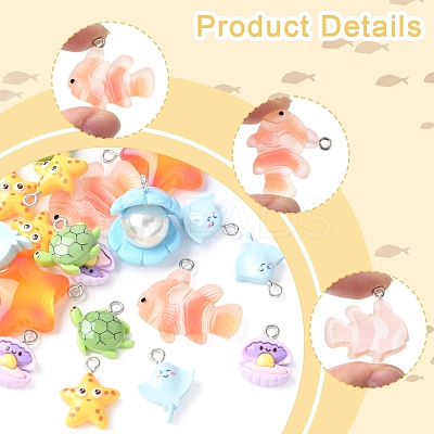 24Pcs 7 Styles Marine Organism Resin Pendants RESI-FS0002-05-1