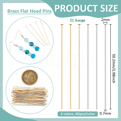 120Pcs 2 Colors Brass Flat Head Pins FIND-BC0019-23-1