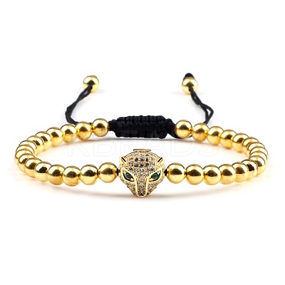 Adjustable Sweet and Cool Couples Brass Micro Pave Cubic Zirconia Leopard Braided Bead Bracelets for Women LS-LY5940-3-1