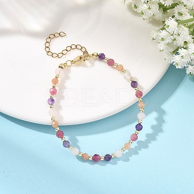 Natural Amethyst & Tourmaline & Sunstone & Rose Quartz Round Beaded Necklaces and Bracelet Set SJEW-JS01383-1