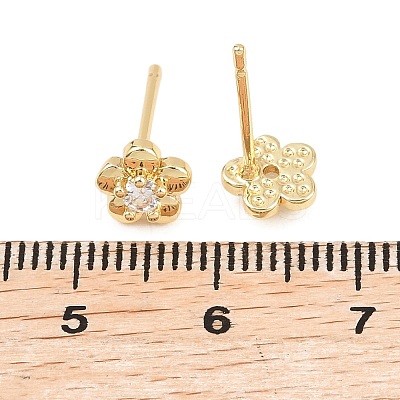 Brass Micro Pave Clear Cubic Zirconia Stud Earrings EJEW-F405-15G-1