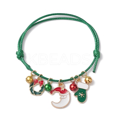 2Pcs Christmas Wreath & Moon Alloy Enamel Charm Bracelets BJEW-JB10836-02-S-1