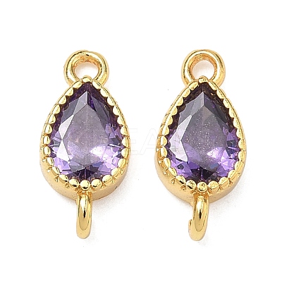 Brass Pave Cubic Zirconia Teardrop Connector Charms KK-P348-09G-1