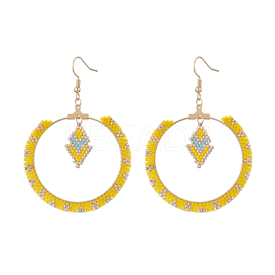 Glass Seed Braided Ring & Rhombus Dangle Earrings EJEW-MZ00050-1