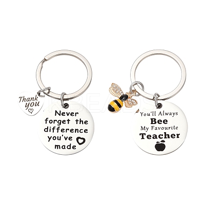 1Pc Teacher's Day Gift 201 Stainless Steel Word Thank You Keychains KEYC-FS0001-08-1