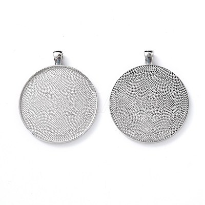 Tibetan Style Flat Round Alloy Big Pendant Cabochon Settings TIBEP-Q049-09AS-RS-1