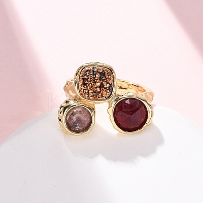 Natural Amethyst/Korean Jade/Agate Germ Cuff Rings RJEW-M076-05G-05-1