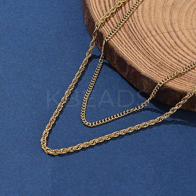 304 Stainless Steel Rope Chain Double Layered Necklaces for Women NJEW-U050-02A-G-1
