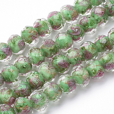 Handmade Gold Sand Lampwork Beads Strands LAMP-R141-10mm-10-1