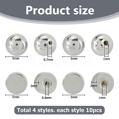 40Pcs 4 Styles 303 Stainless Steel Earring Nuts STAS-HS0001-58P-1
