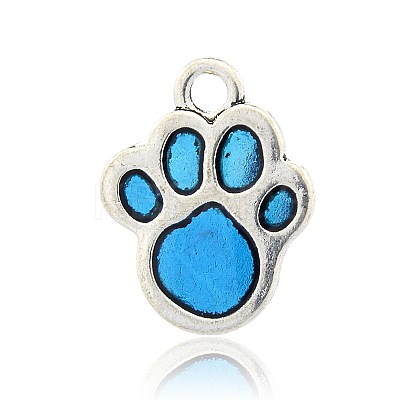 Antique Silver Alloy Enamel Dog Paw Print Pendants ENAM-M023-04-1