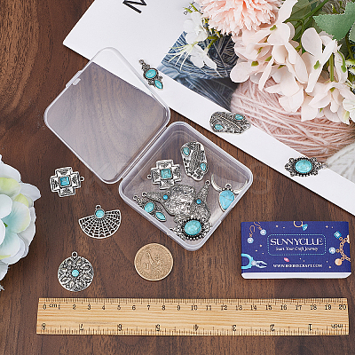 16Pcs 8 Style Resin Imitation Turquoise Pendants FIND-SC0007-68-1