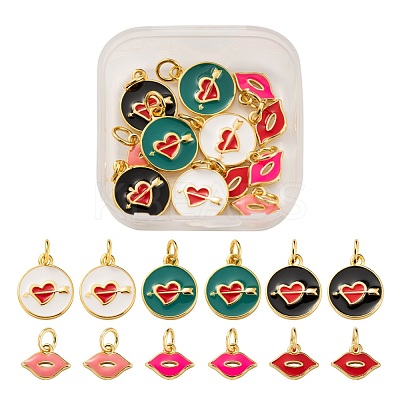 12Pcs 6 Style Golden Plated Brass with Jump Rings Enamel Pendants KK-LS0001-35-1