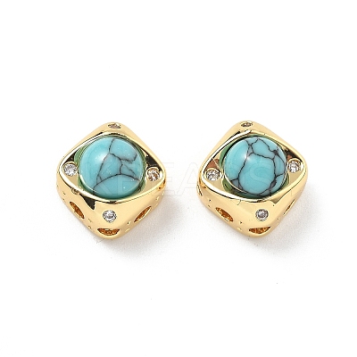 Brass Pave Synthetic Turquoise Rhombus Multi-Strand Links KK-B129-26B-01G-1