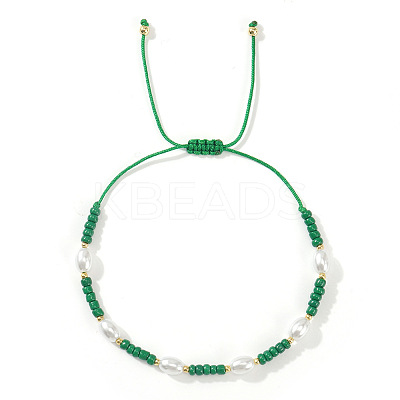 Glass Seed Bead & Plastic Imitation Pearl Beads Braided Bracelets for Women JS2905-4-1