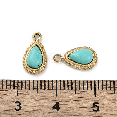 Real 14K Gold Plated Synthetic Turquoise Teardrop Charms STAS-R005-04G-1