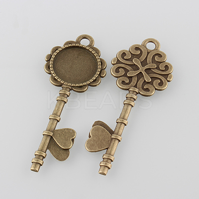 Tibetan Style Antique Bronze Alloy Key Pendant Cabochon Settings X-TIBEP-M022-03AB-NF-1
