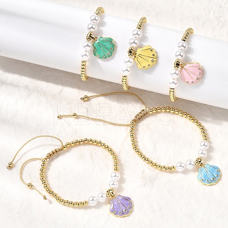 Brass Micro Pave Cubic Zirconia Charm Bracelets BJEW-P358-02G-1
