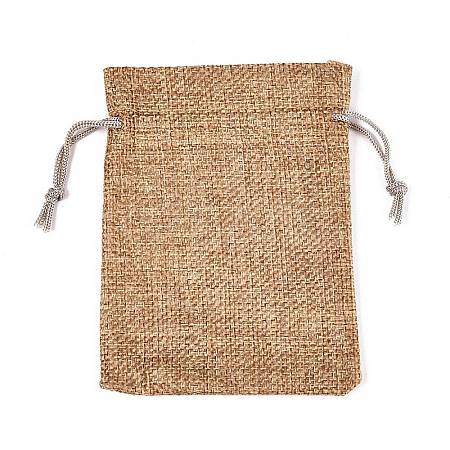 Polyester Imitation Burlap Packing Pouches Drawstring Bags ABAG-R005-9x12-15-1