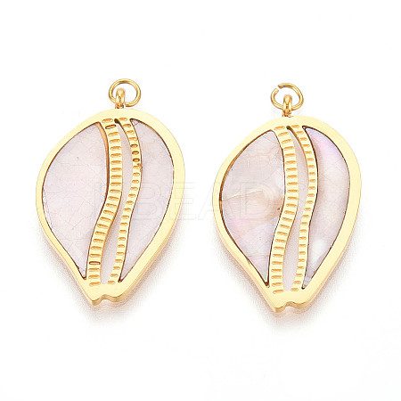 304 Stainless Steel Pave Natural Shell Pendants STAS-N115-21A-G-1
