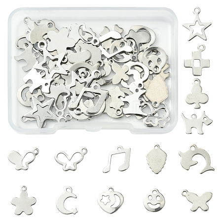 64Pcs 16 Styles Anti-Tarnish 201 Stainless Steel Charms STAS-FS0001-63-1