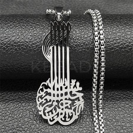 201 Stainless Steel Viking Knot Guitar Pendant Box Chain Necklaces for Women Men NJEW-S007-03P-1
